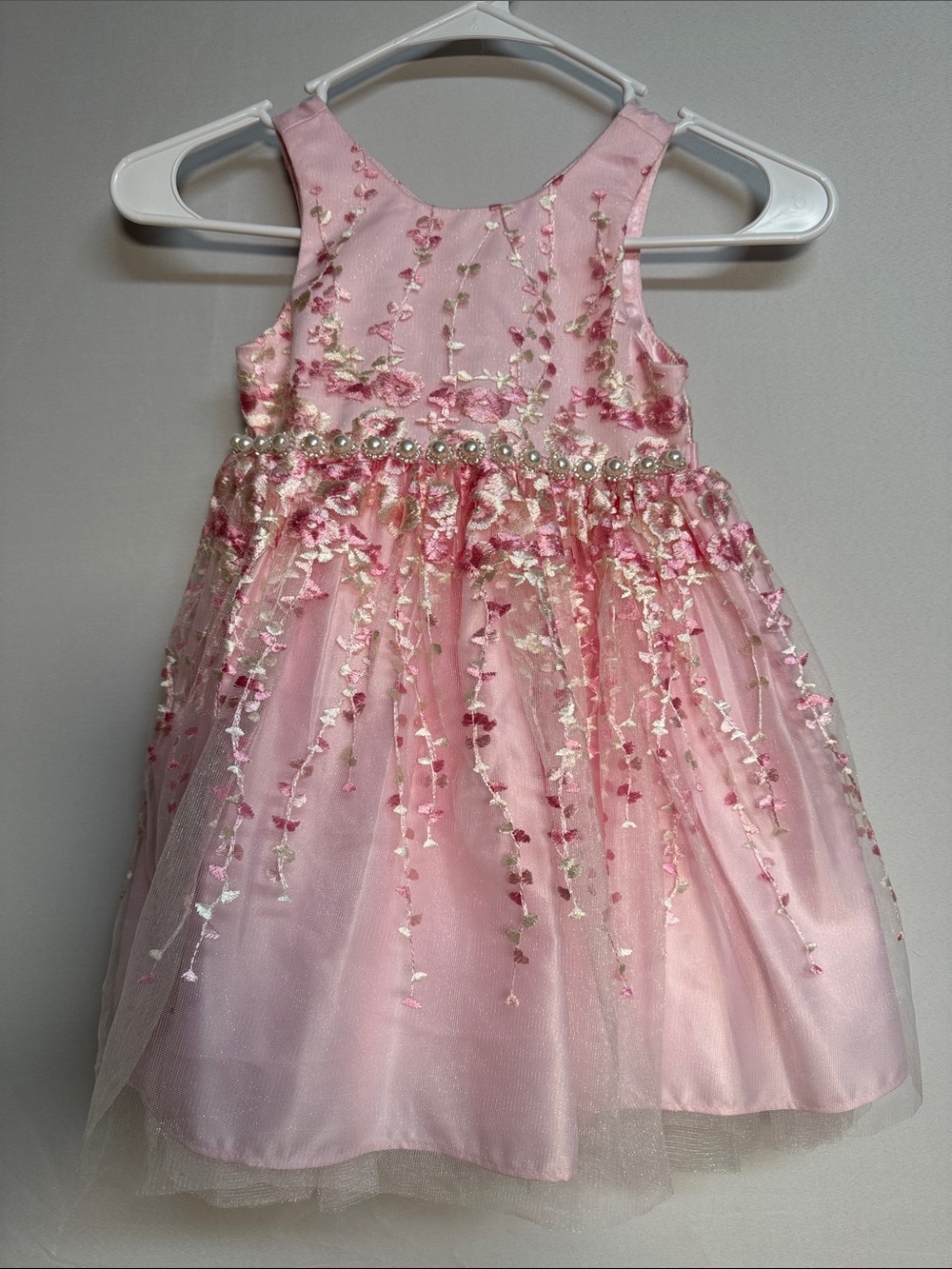 American Princess Pink Floral Embroidered Tulle Girls Dress Size 4T